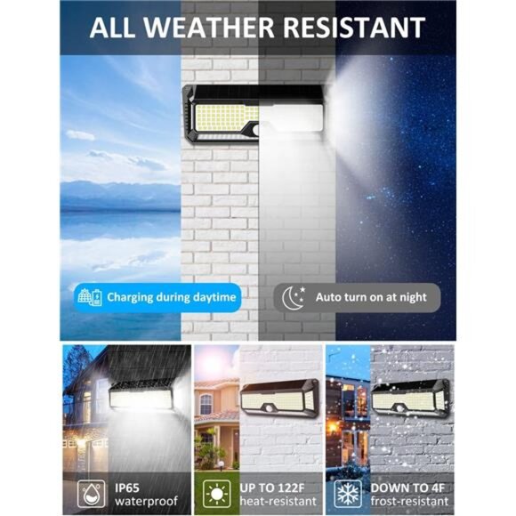 Solar Outdoor Lights - 4000Lm 268 LED Motion Lights Outdoor, IP65 Waterproof - Picture 5 of 6
